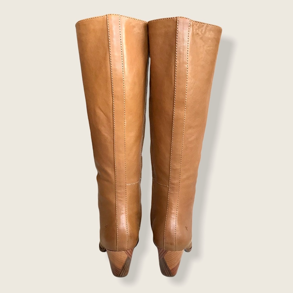 $458 RARE Frye Reed Chevron Heel Cognac Leather Tall Knee High Winter/Fall Boots - Picture 14 of 16